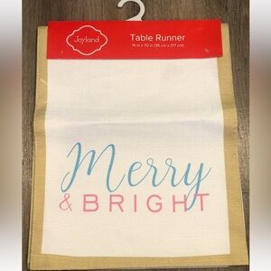 Joyland Christmas Table Runner Beige "Merry Bright"‎ 70”x14” NEW